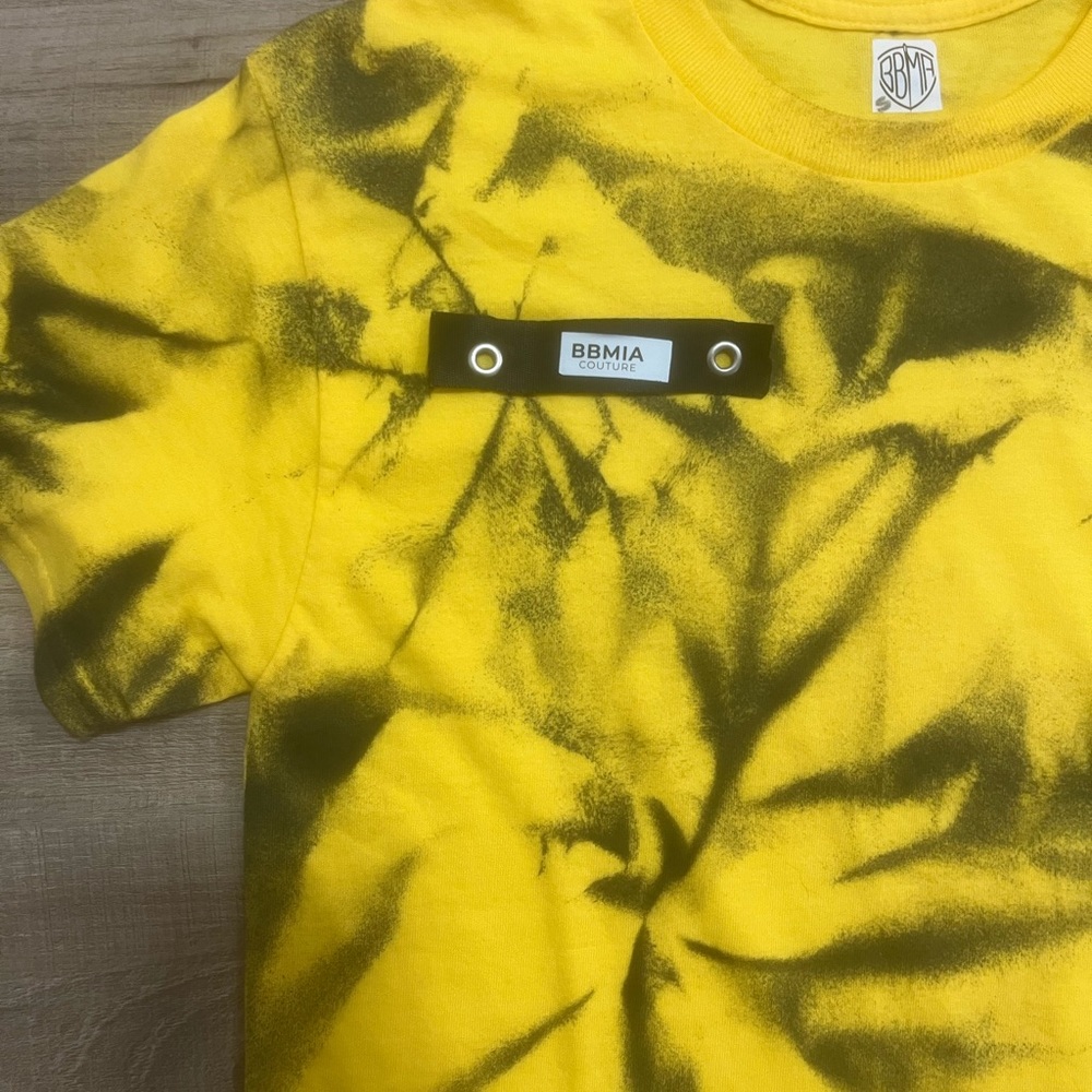 BBMIA Couture Custom Tee Tie Dye Yellow and Black Graphic Kids Tee - Picture 5 of 8